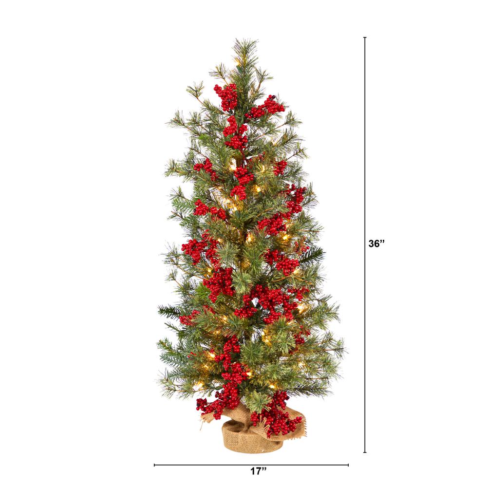 Berry and Pine Artificial Christmas Tree with 50 Warm White Lights. Picture 2