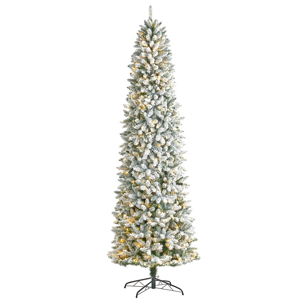 Flocked Montreal Fir Artificial Christmas Tree with 600 Warm White LED Lights. Picture 1