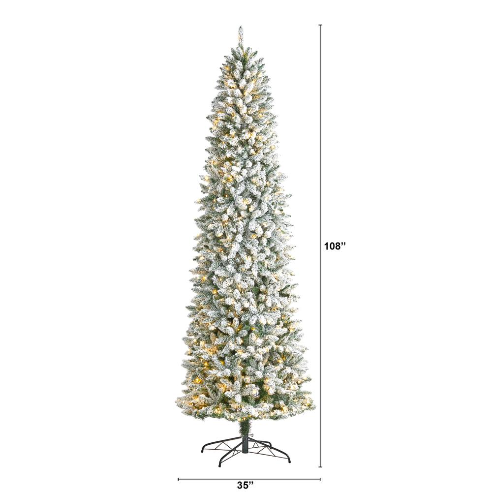Flocked Montreal Fir Artificial Christmas Tree with 600 Warm White LED Lights. Picture 2
