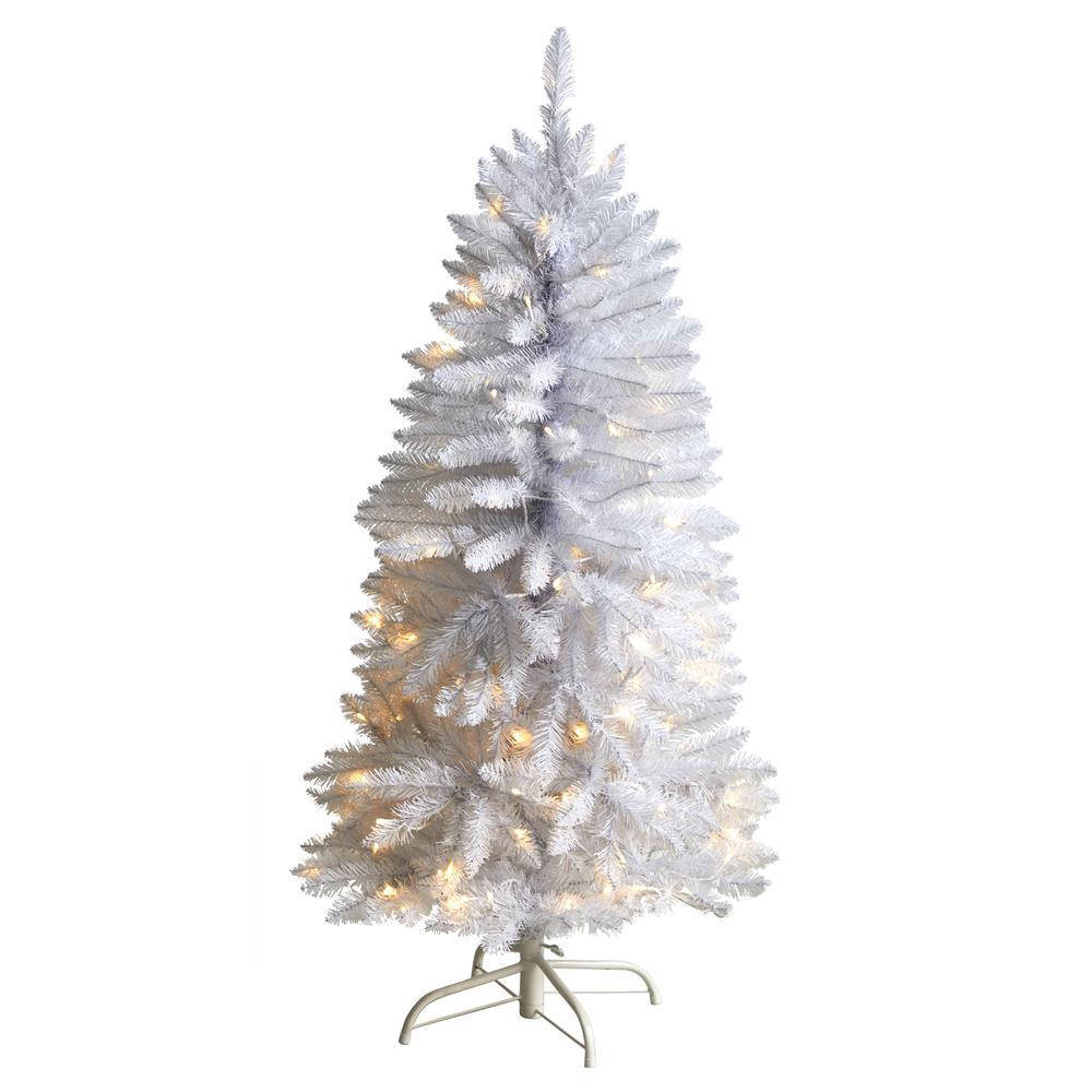 4ft. Slim White Artificial Christmas Tree with 100 Warm White LED Lights and 293 Bendable Branches. The main picture.