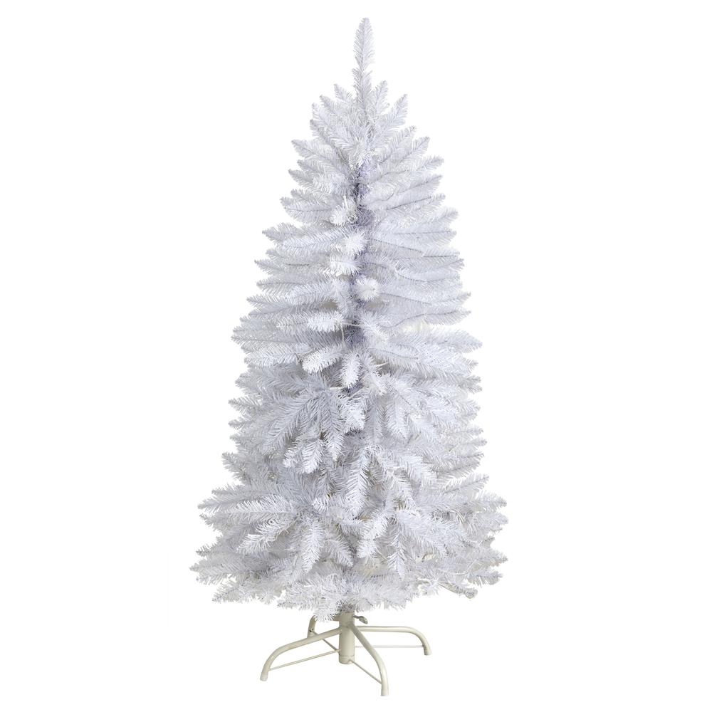 4ft. Slim White Artificial Christmas Tree with 100 Warm White LED Lights and 293 Bendable Branches. Picture 3