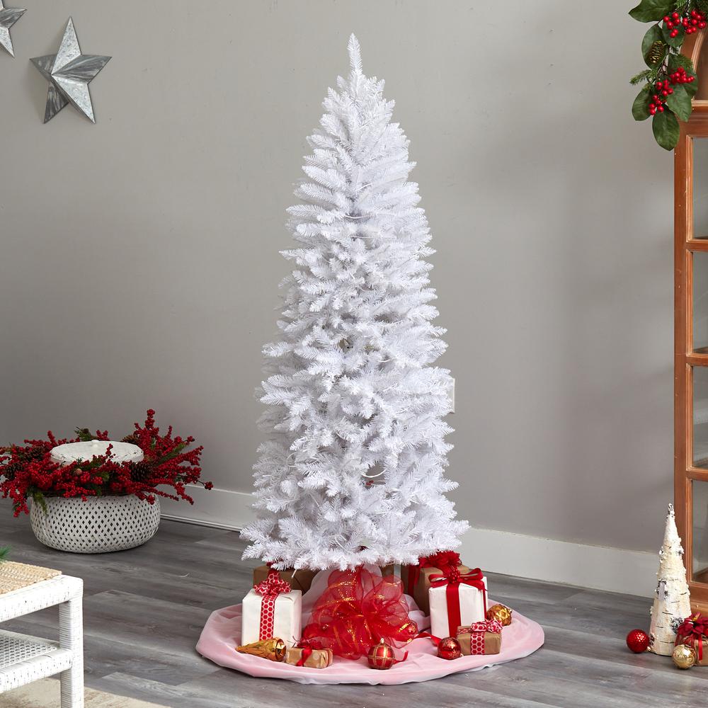 6ft. Slim White Artificial Christmas Tree with 250 Warm White LED Lights and 743 Bendable Branches. Picture 7