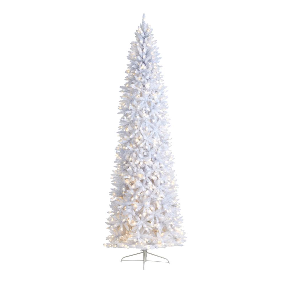 10ft. Slim White Artificial Christmas Tree with 800 Warm White LED Lights and 2420 Bendable Branches. Picture 6