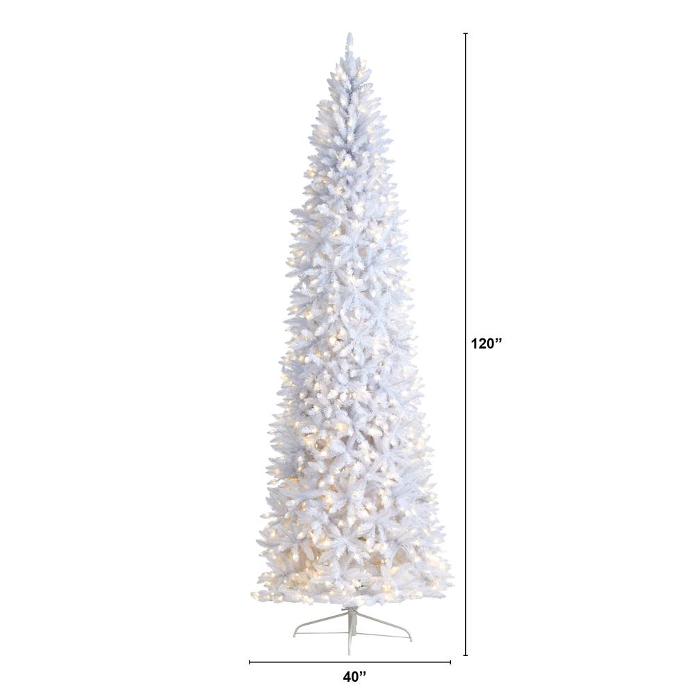 10ft. Slim White Artificial Christmas Tree with 800 Warm White LED Lights and 2420 Bendable Branches. Picture 1