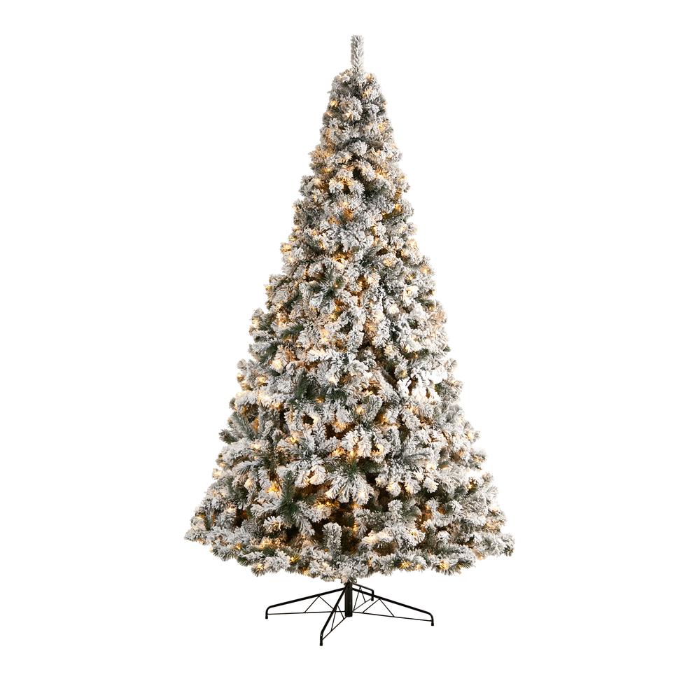 10ft. Flocked West Virginia Fir Artificial Christmas Tree with 800 Clear LED Lights and 1680 Tips. Picture 1