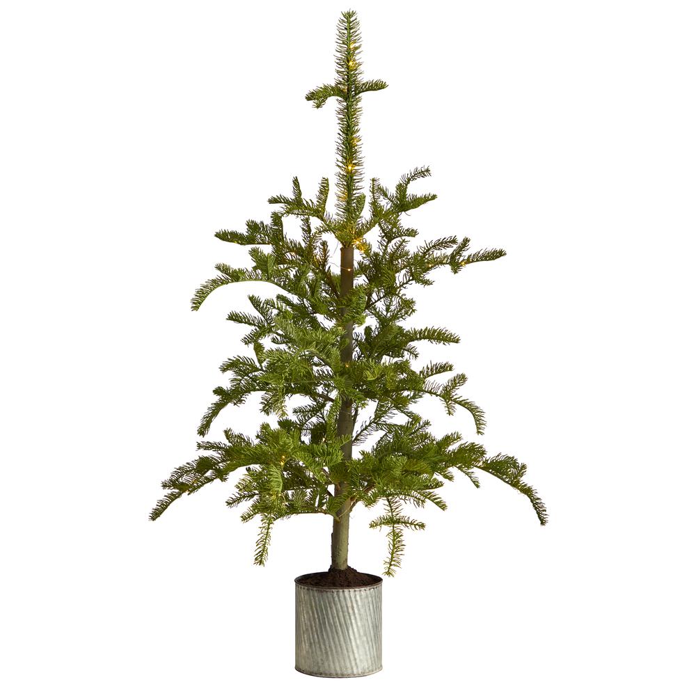 4.5ft. Pre-Lit Christmas Pine Artificial Tree in Decorative Planter. Picture 1