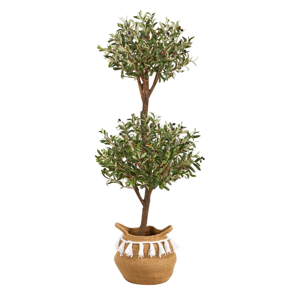 4.5ft. Artificial Olive Double Topiary & 5ft. Artificial Bougainvillea Tree. Picture 1