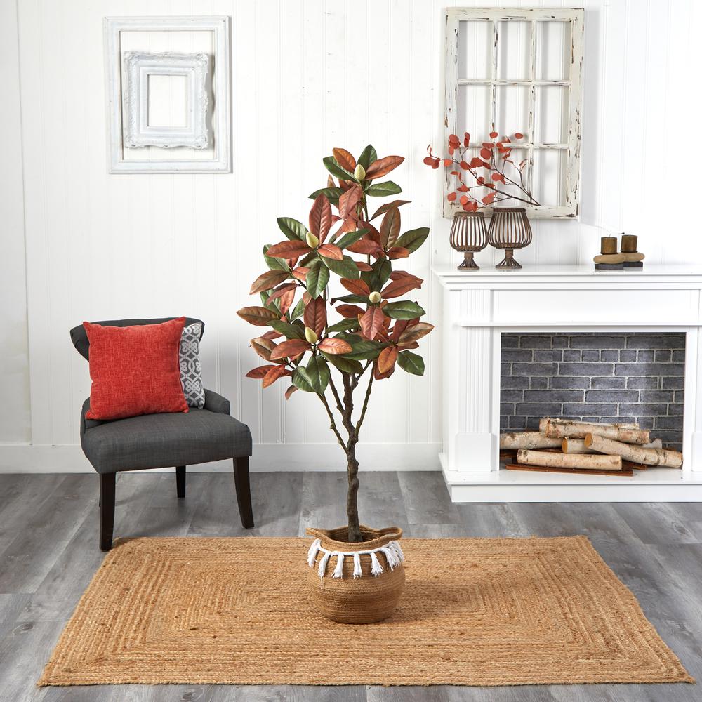 5ft. Artificial Fall Magnolia Tree with Handmade Jute & Cotton Basket. Picture 3