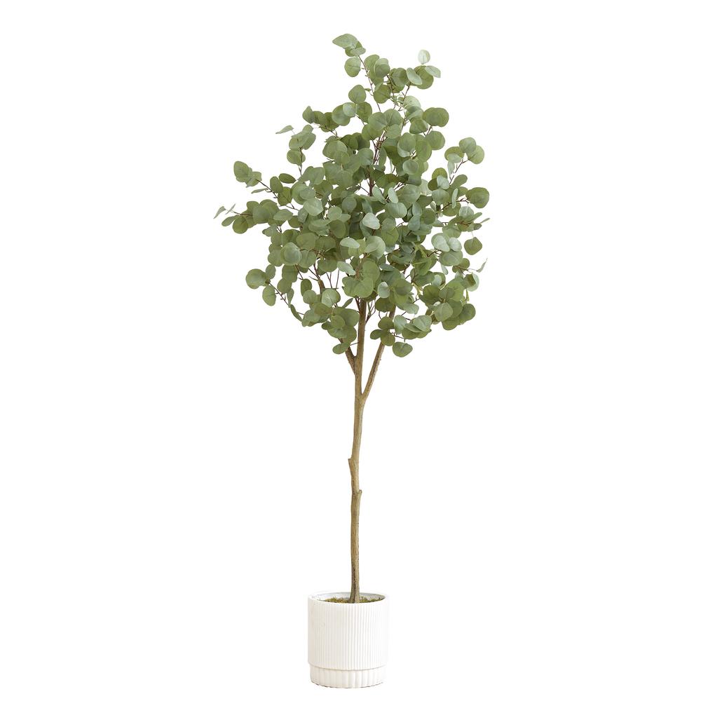 6ft. Artificial Eucalyptus Tree with White Decorative Planter. Picture 1