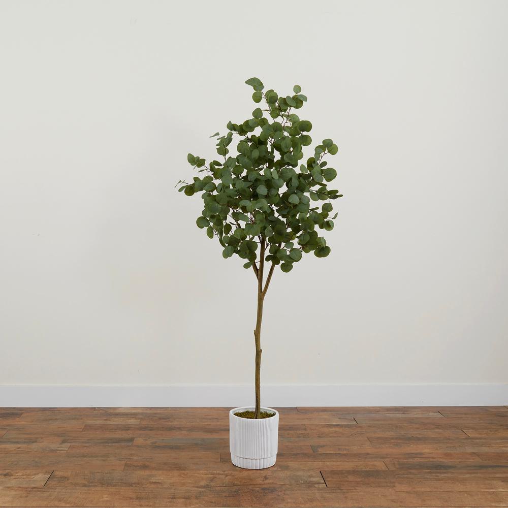 6ft. Artificial Eucalyptus Tree with White Decorative Planter. Picture 6