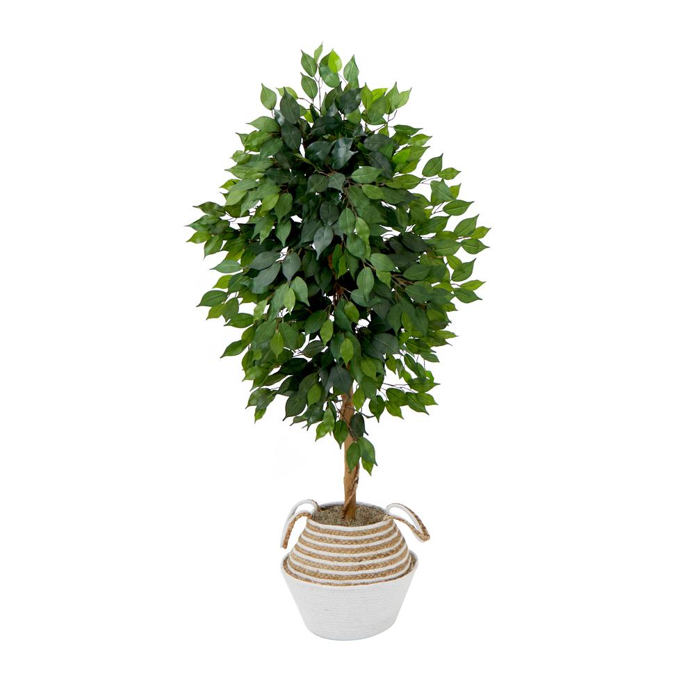 4.5ft. Artificial Ficus Tree with Double Trunk in Handmade Cotton. Picture 1