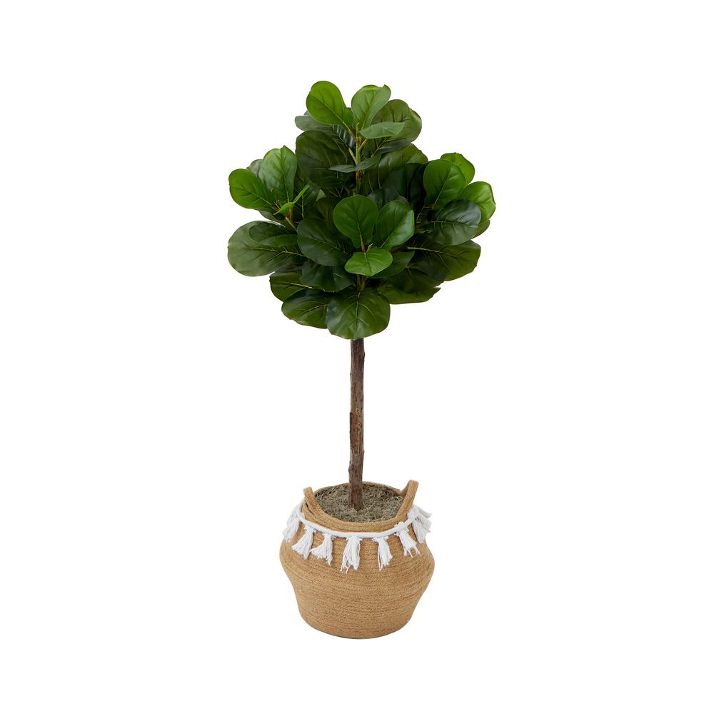 4ft. Artificial Fiddle Leaf Fig Tree with Handmade Jute & Cotton Basket. Picture 1