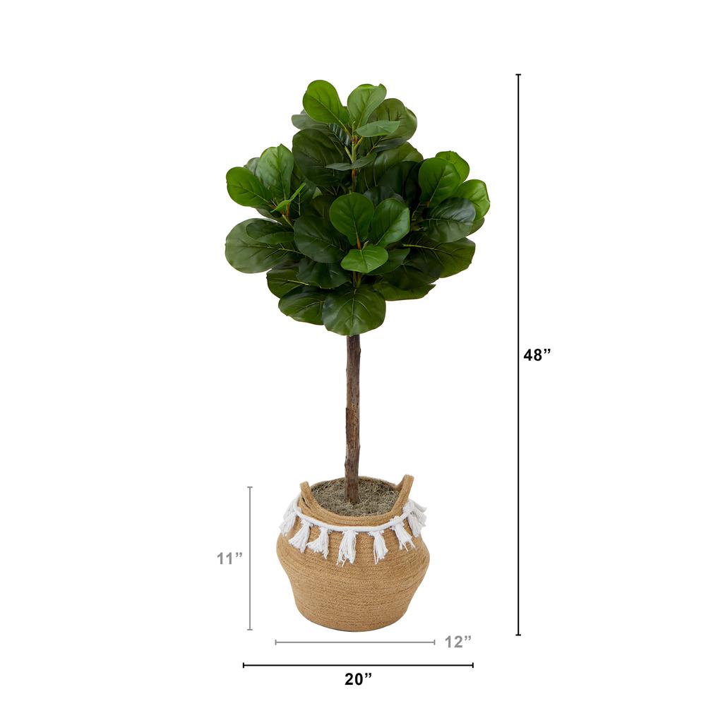 4ft. Artificial Fiddle Leaf Fig Tree with Handmade Jute & Cotton Basket. Picture 2