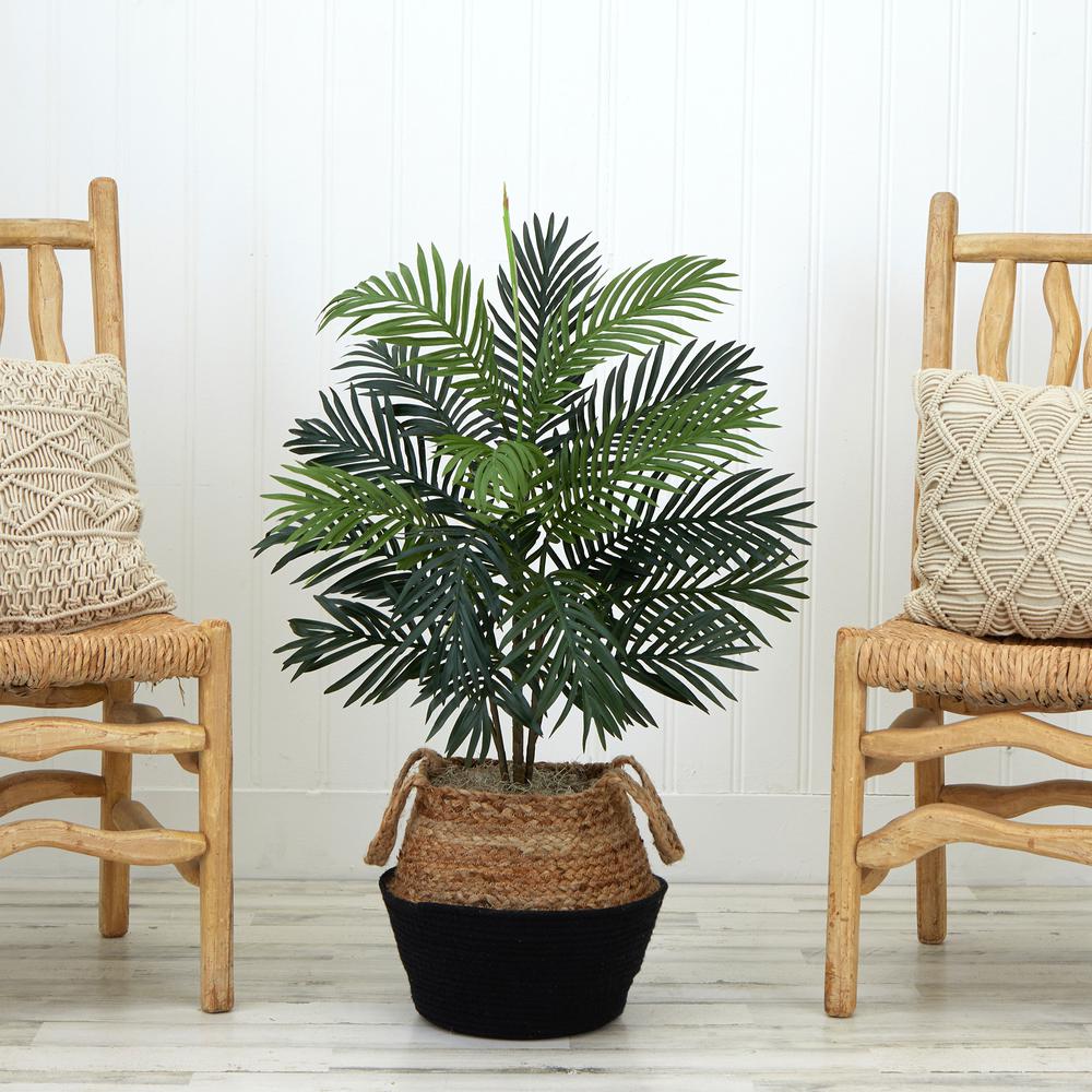 3ft. Artificial Areca Palm Tree with Handmade Jute & Cotton Basket DIY KIT. Picture 4