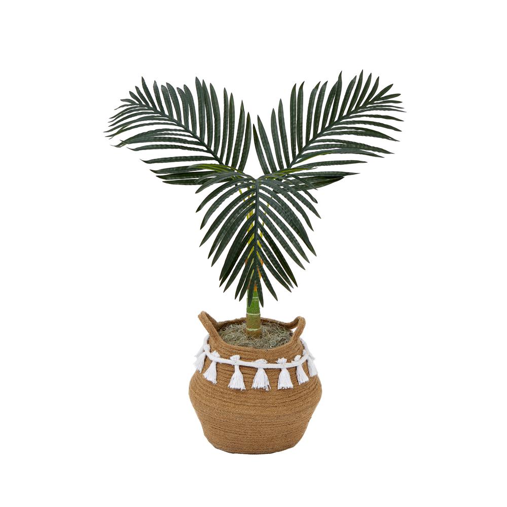 3ft. Artificial Golden Cane Palm Tree with Handmade Jute & Cotton Basket. Picture 1