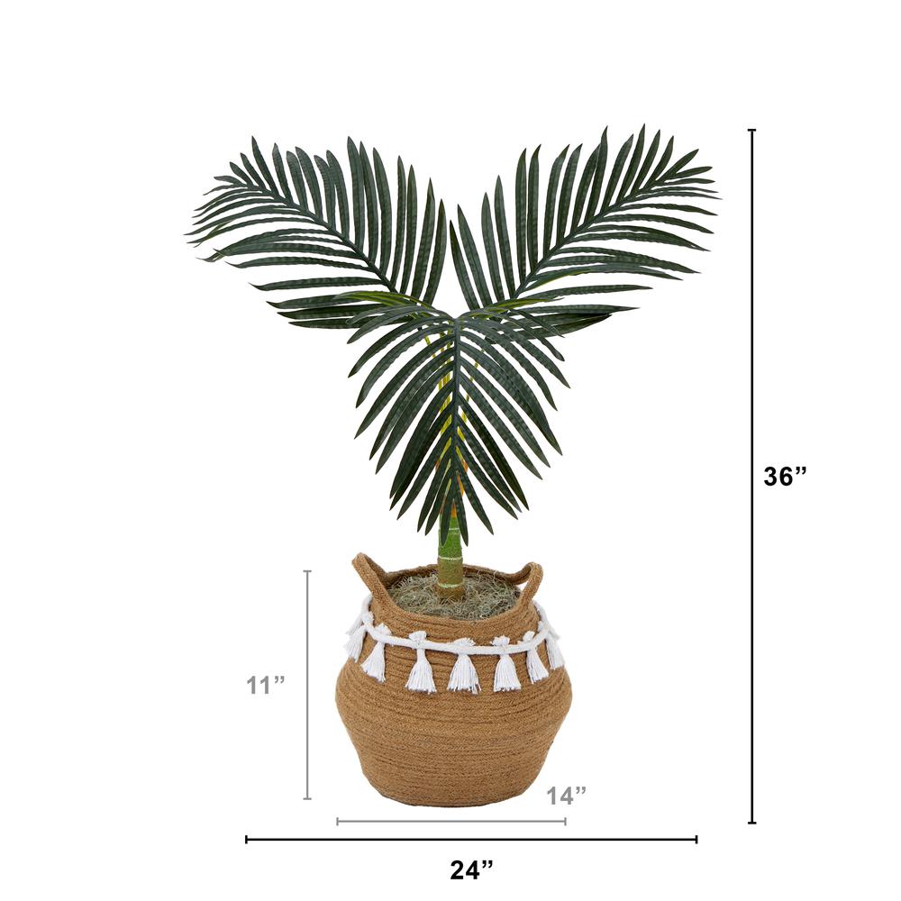 3ft. Artificial Golden Cane Palm Tree with Handmade Jute & Cotton Basket. Picture 2