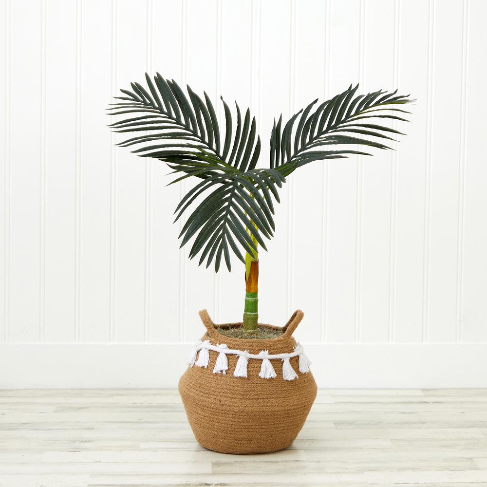 3ft. Artificial Golden Cane Palm Tree with Handmade Jute & Cotton Basket. Picture 3
