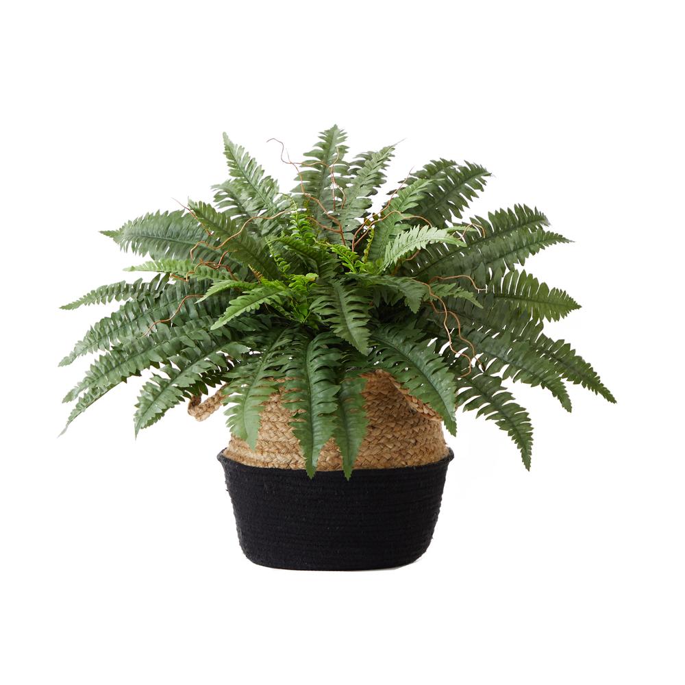 23in. Artificial Boston Fern Plant with Handmade Jute & Cotton Basket DIY KIT. Picture 1