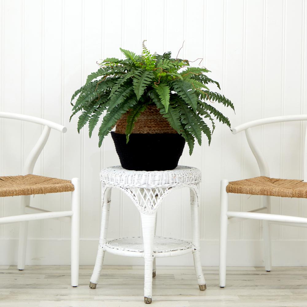 23in. Artificial Boston Fern Plant with Handmade Jute & Cotton Basket DIY KIT. Picture 3