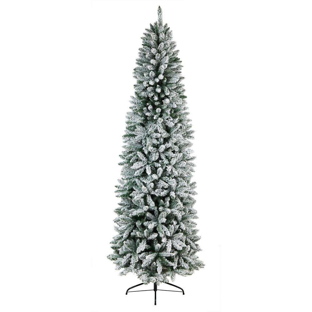 9ft. Slim Flocked Montreal Fir Artificial Christmas Tree. Picture 1