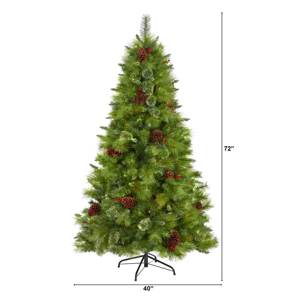 6ft. Montana Mixed Pine Artificial Christmas Tree with Pine Cones, Berries. Picture 2