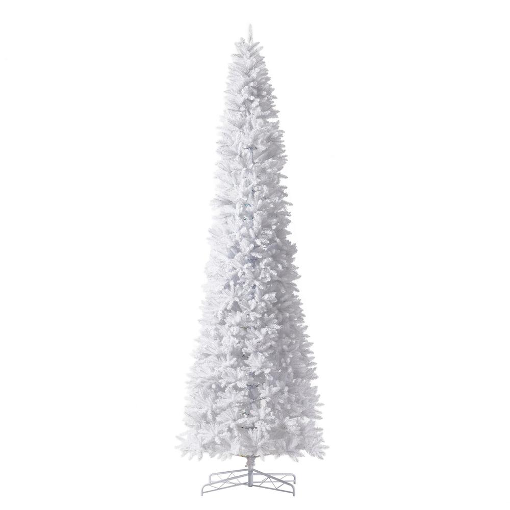 13ft. Slim White Artificial Christmas Tree with 1350 Warm White LED Lights. Picture 1