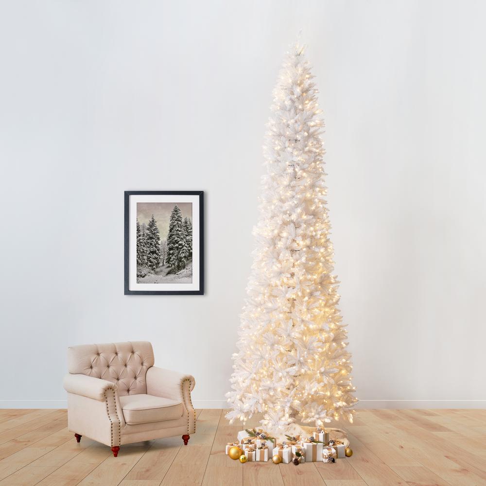 13ft. Slim White Artificial Christmas Tree with 1350 Warm White LED Lights. Picture 12