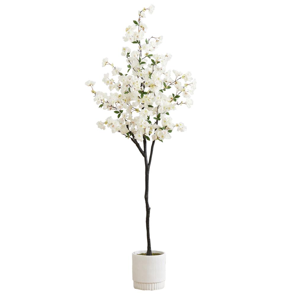 6ft. Artificial Cherry Blossom Tree with White Decorative Planter. Picture 1
