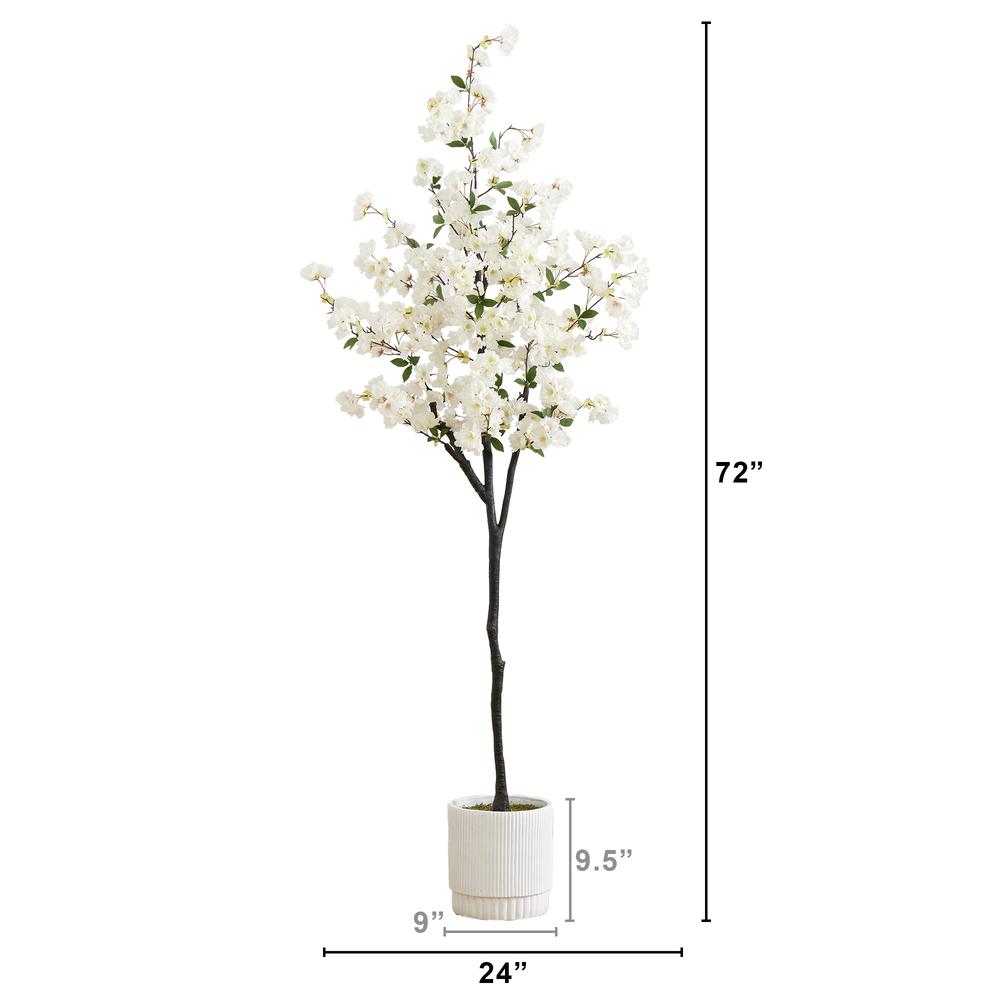 6ft. Artificial Cherry Blossom Tree with White Decorative Planter. Picture 2