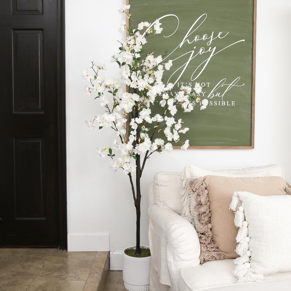 6ft. Artificial Cherry Blossom Tree with White Decorative Planter. Picture 6