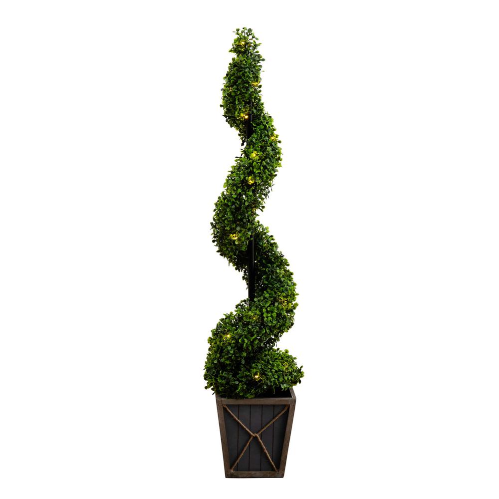 Boxwood Spiral Topiary Tree with LED Lights in Decorative Planter. Picture 10