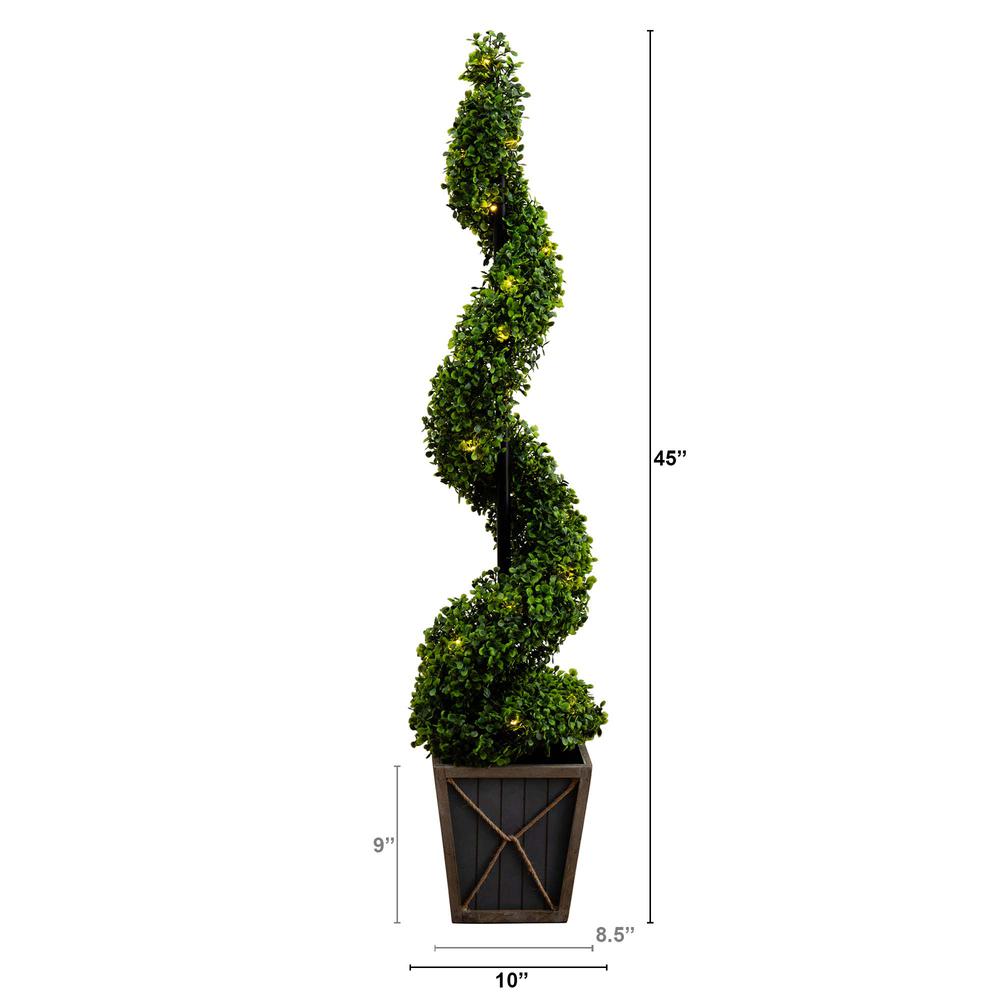 Boxwood Spiral Topiary Tree with LED Lights in Decorative Planter. Picture 1