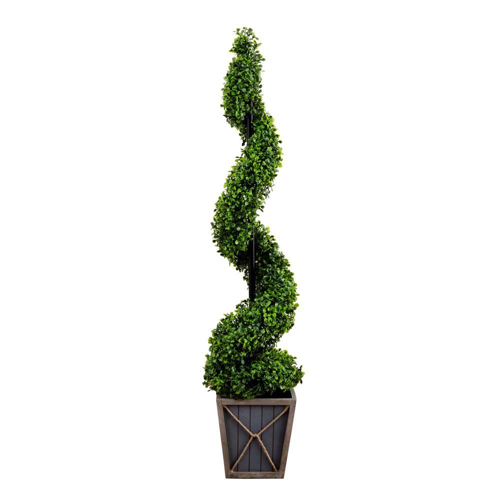 Boxwood Spiral Topiary Tree with LED Lights in Decorative Planter. Picture 2