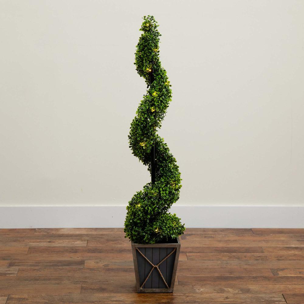 Boxwood Spiral Topiary Tree with LED Lights in Decorative Planter. Picture 7