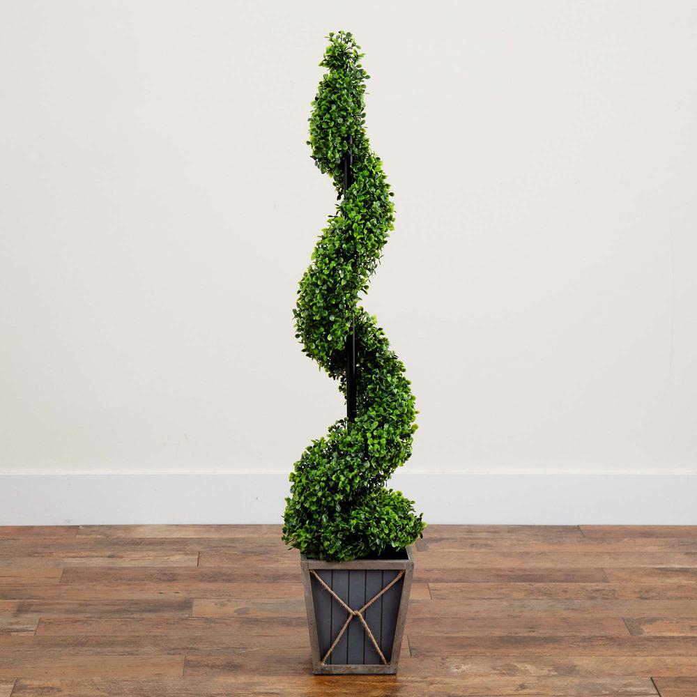 Boxwood Spiral Topiary Tree with LED Lights in Decorative Planter. Picture 8