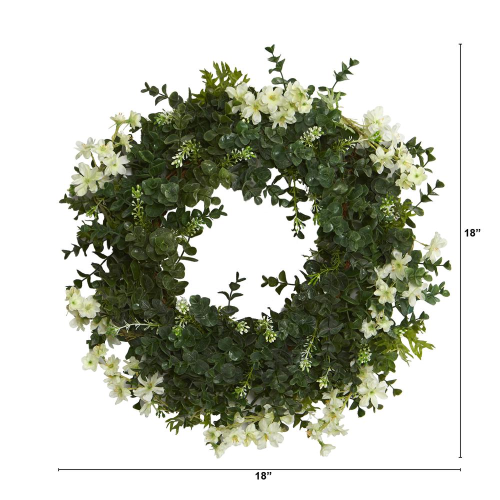 18in. Eucalyptus and Dancing Daisy Double Ring Artificial Wreath with Twig Base. Picture 2