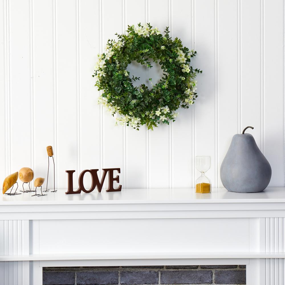 18in. Eucalyptus and Dancing Daisy Double Ring Artificial Wreath with Twig Base. Picture 3