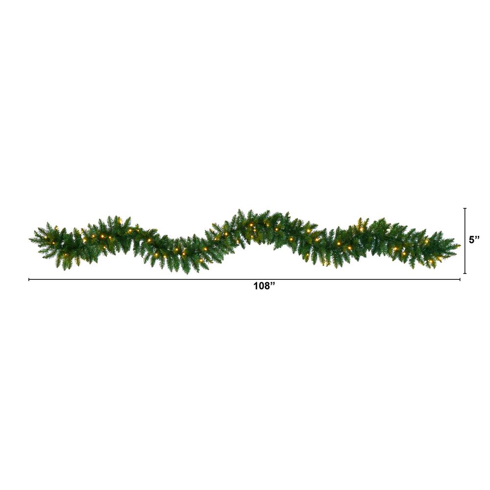 9ft. Christmas Pine Artificial Garland with 50 Warm White LEDs Lights. Picture 1