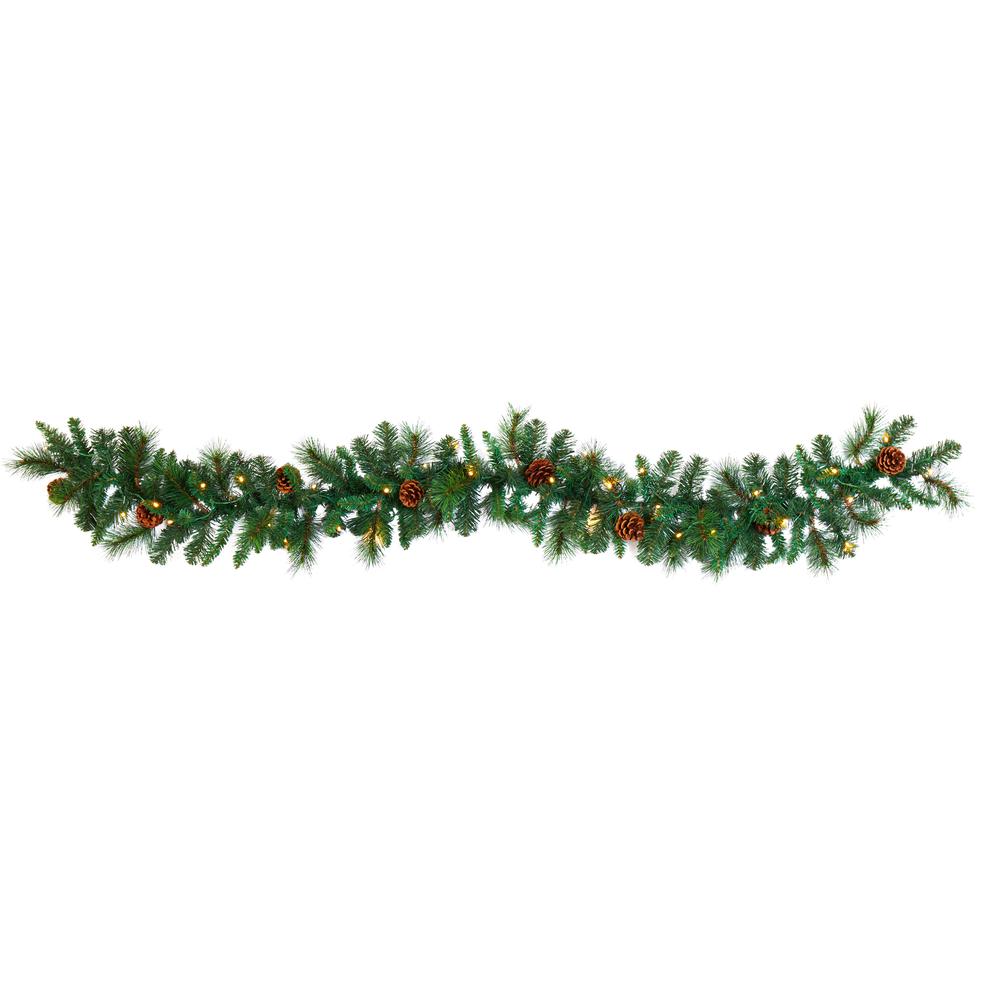 6ft. Mixed Pine and Pinecone Artificial Garland with 35 Clear LED-Lights. Picture 5
