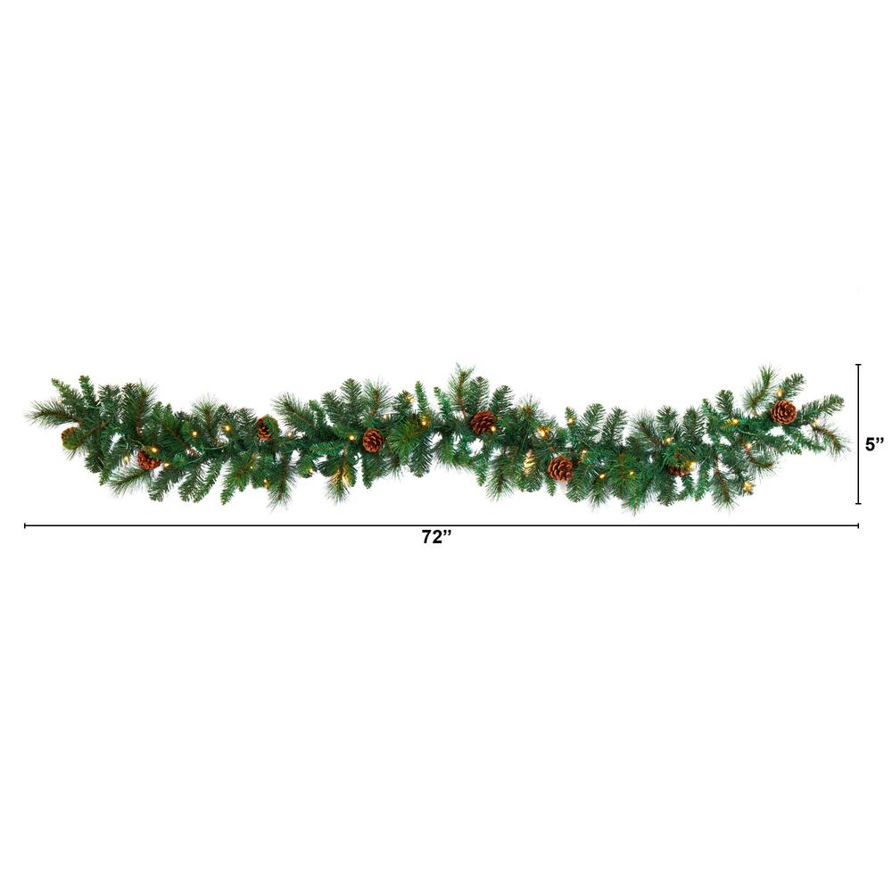 6ft. Mixed Pine and Pinecone Artificial Garland with 35 Clear LED-Lights. Picture 1
