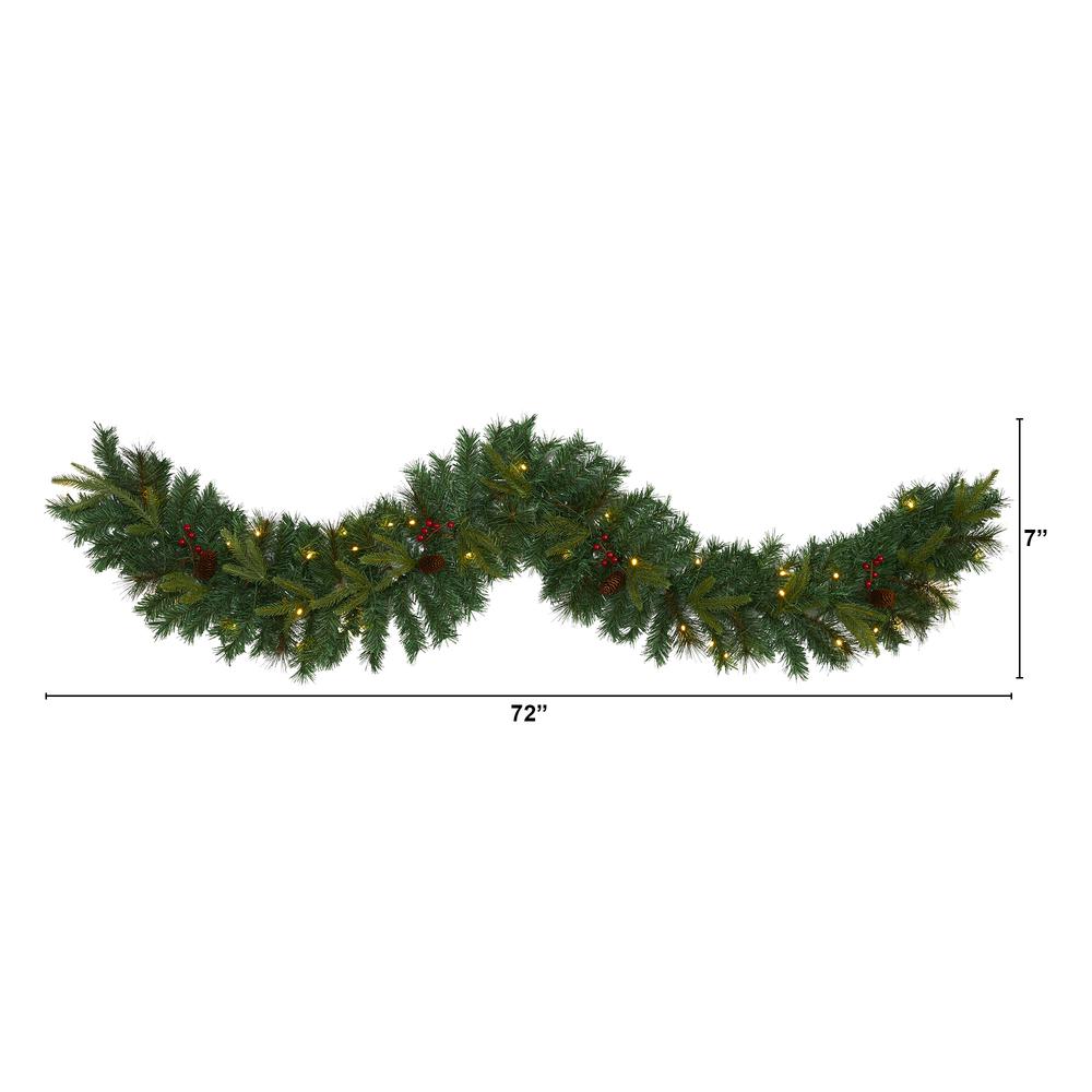 6ft. Mixed Pine Artificial Christmas Garland with 35 Clear LED Lights, Berries and Pinecones. Picture 1