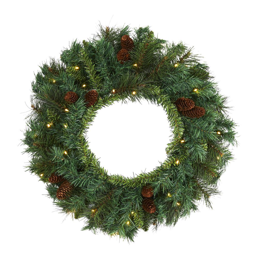 20in. Mixed Pine and Pinecone Artificial Christmas Wreath with 35 Clear LED Lights. Picture 4