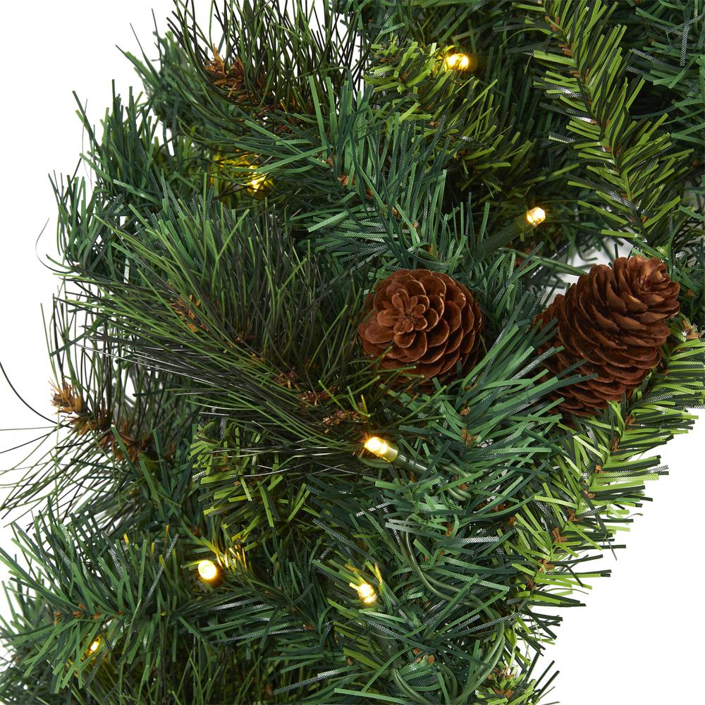 20in. Mixed Pine and Pinecone Artificial Christmas Wreath with 35 Clear LED Lights. Picture 2