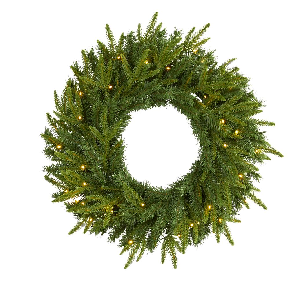 24in. Long Pine Artificial Christmas Wreath with 35 Clear LED Lights. Picture 3