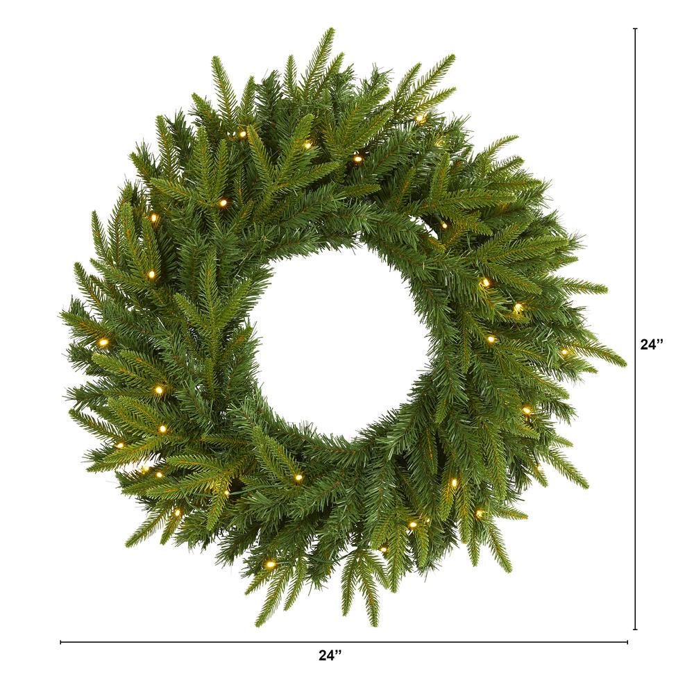 24in. Long Pine Artificial Christmas Wreath with 35 Clear LED Lights. Picture 1