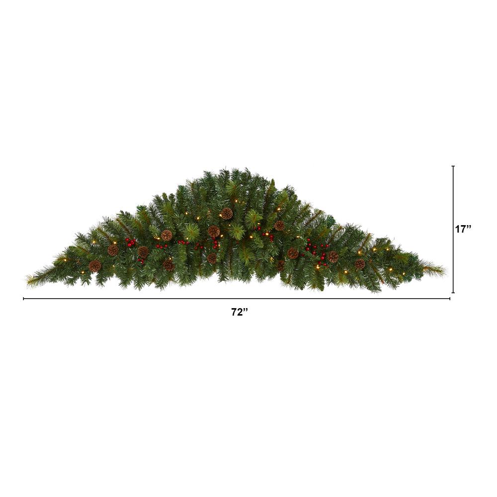6ft. Artificial Christmas Swag with 50 LED Lights, Berries and Pine Cones. Picture 1
