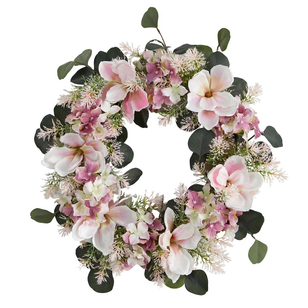 20in. Hydrangea and Magnolia Artificial Wreath. Picture 1