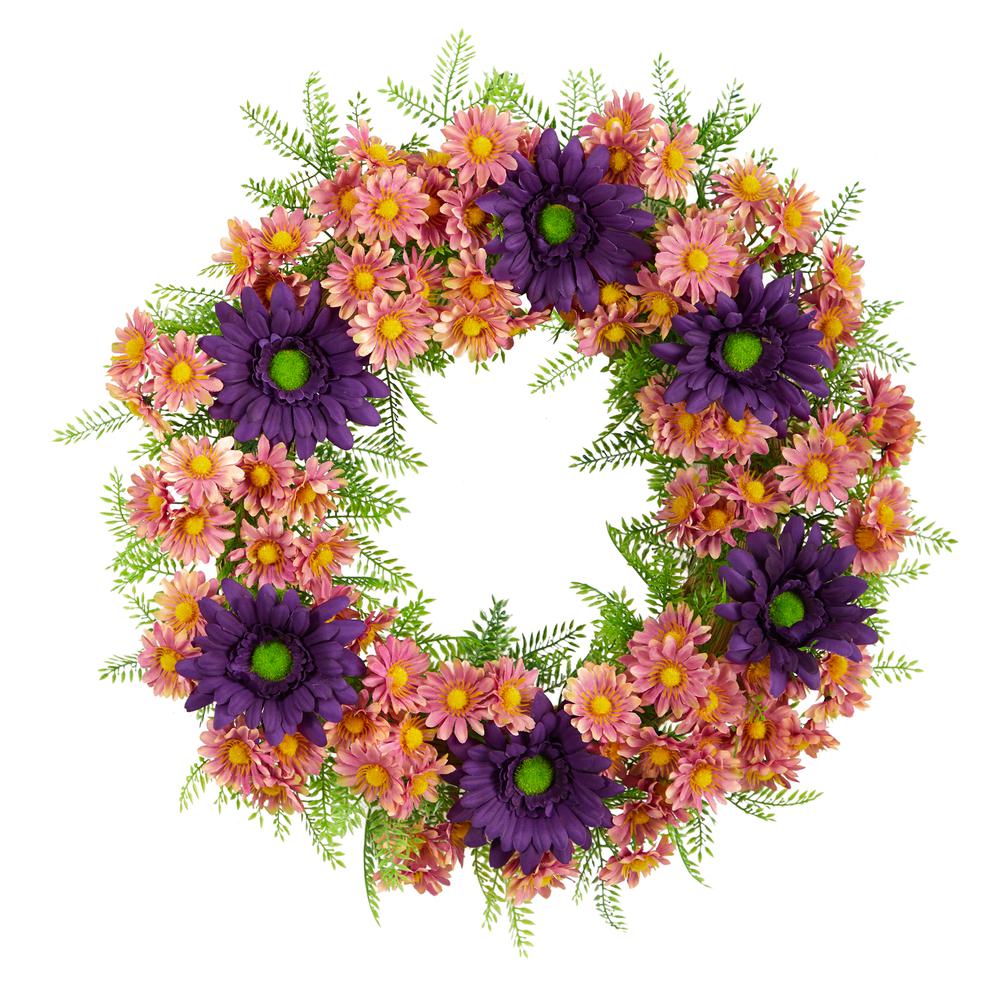 21in. Mixed Daisy Artificial Wreath. Picture 1