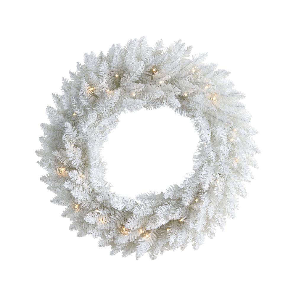 24in. Colorado Spruce Artificial Christmas Wreath with 179 Bendable Branches and 35 Warm LED Lights. Picture 5