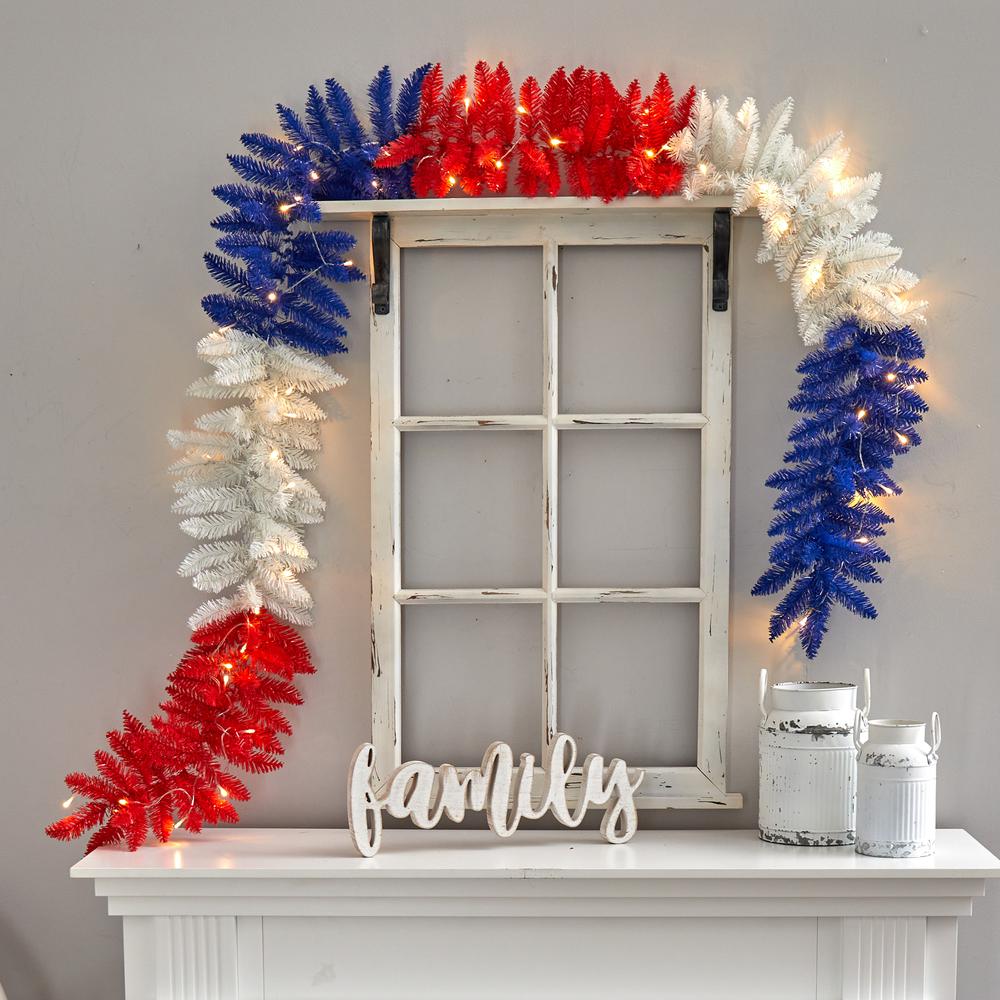 9ft. Red, White and Blue Americana Artificial Garland with 50 Warm LED Lights. Picture 4